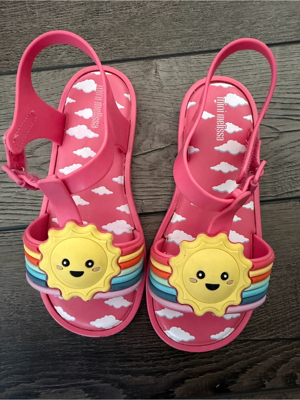 Mini Melissa Pink Sandals with Yellow Sun and Rainbow Straps